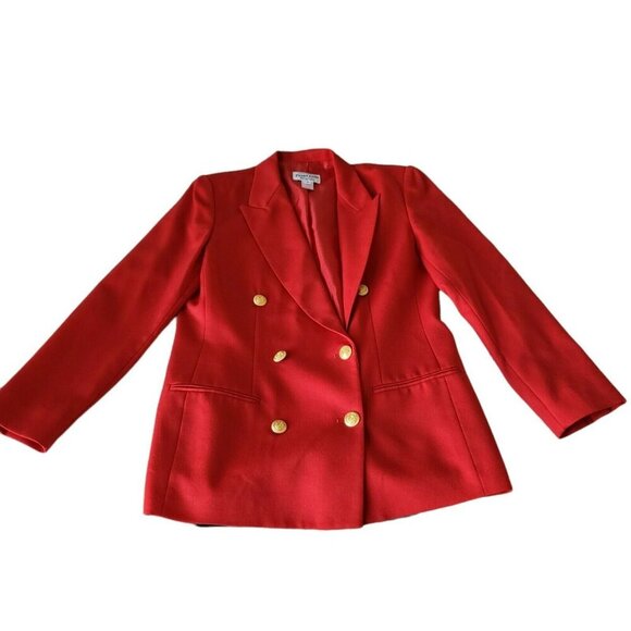 Pendleton Red Wool Structured Double-Breasted Blazer Jacket Gold Buttons Size 8 - Picture 4 of 13